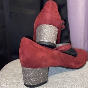 Burgundy and black sparkle heels